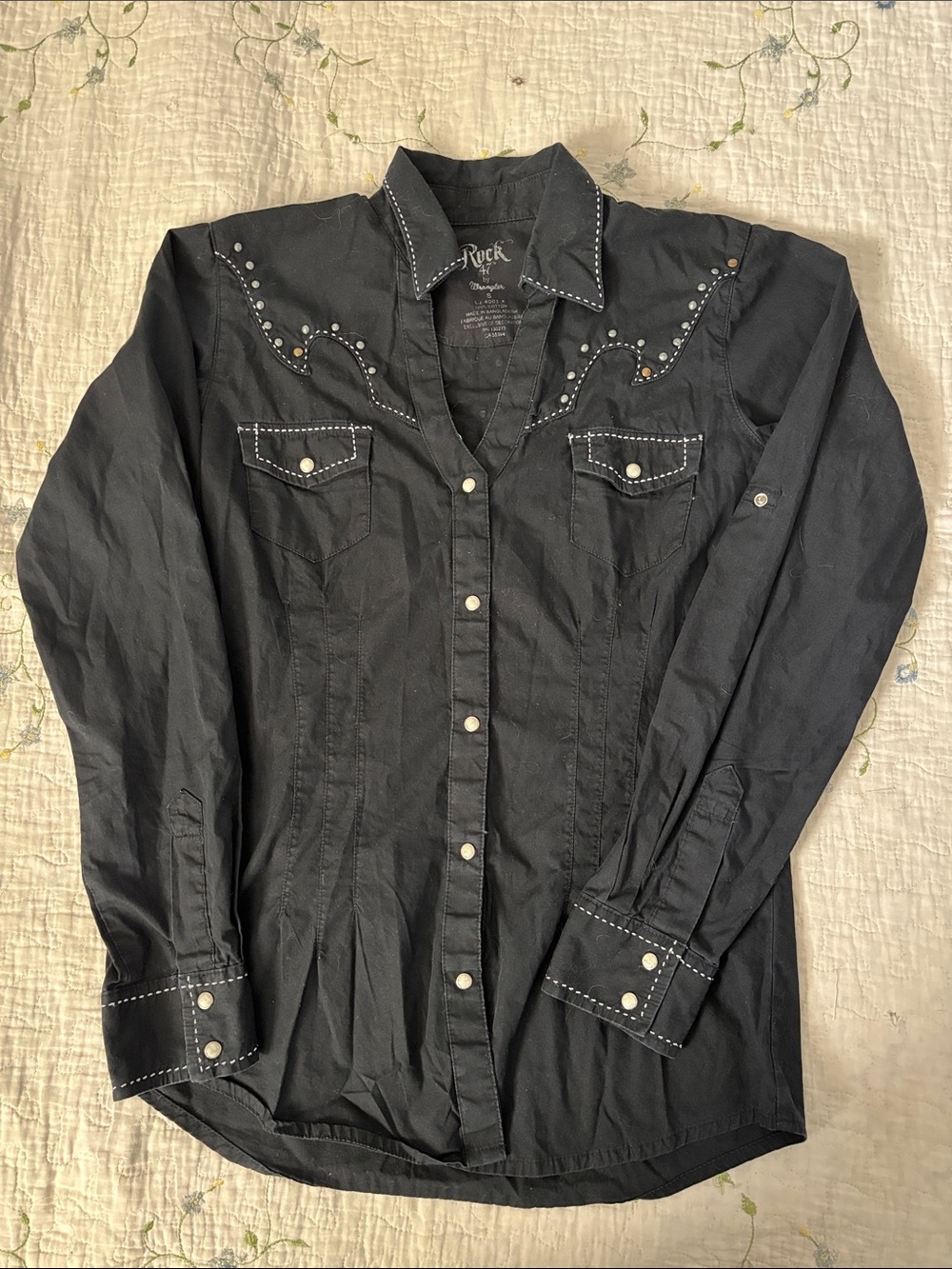 Rock 47 by Wrangler Black Western Snap Shirt Studded Y2K Cowgirl S
